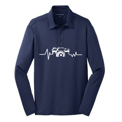 Camera Photographer Heartbeat Silk Touch Performance Long Sleeve Polo