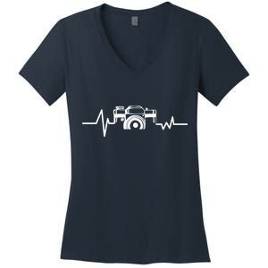 Camera Photographer Heartbeat Women's V-Neck T-Shirt