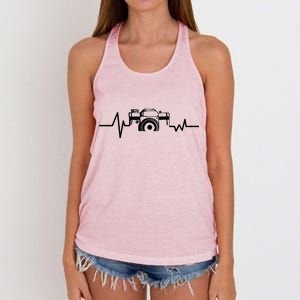 Camera Photographer Heartbeat Women's Knotted Racerback Tank