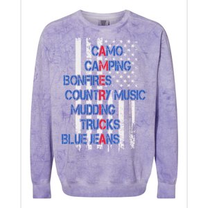 Camo Camping Bonfires Country Music Mudding  Trucks Blue Jeans Colorblast Crewneck Sweatshirt