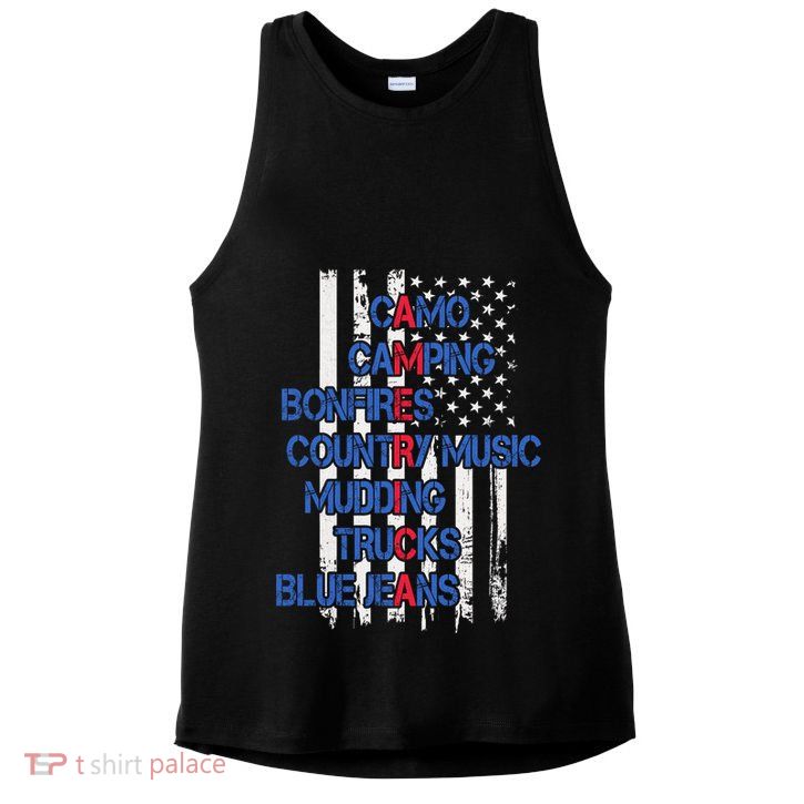 Camo Camping Bonfires Country Music Mudding  Trucks Blue Jeans Ladies PosiCharge Tri-Blend Wicking Tank