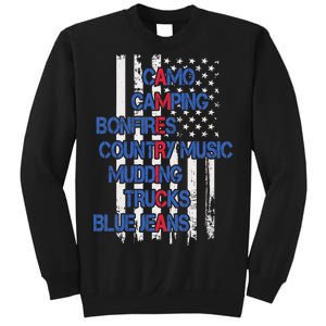 Camo Camping Bonfires Country Music Mudding  Trucks Blue Jeans Sweatshirt