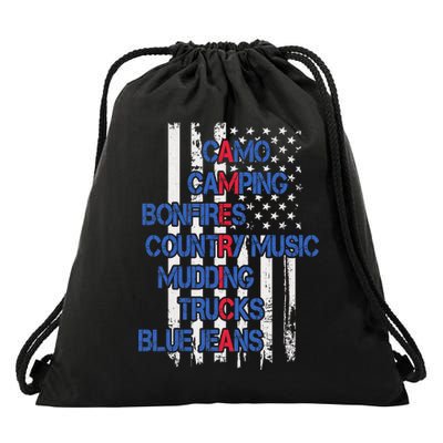 Camo Camping Bonfires Country Music Mudding  Trucks Blue Jeans Drawstring Bag