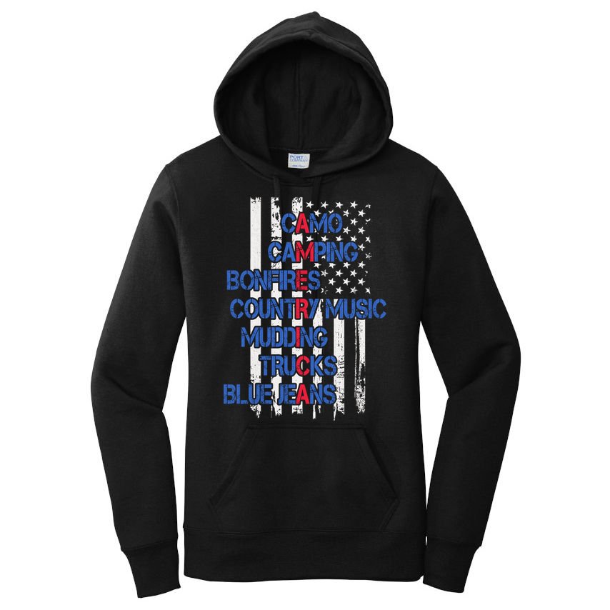 Camo Camping Bonfires Country Music Mudding  Trucks Blue Jeans Women's Pullover Hoodie