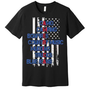 Camo Camping Bonfires Country Music Mudding  Trucks Blue Jeans Premium T-Shirt