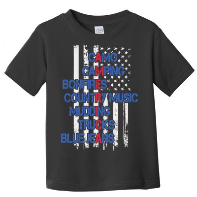 Camo Camping Bonfires Country Music Mudding  Trucks Blue Jeans Toddler T-Shirt