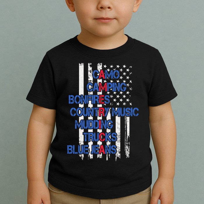 Camo Camping Bonfires Country Music Mudding  Trucks Blue Jeans Toddler T-Shirt