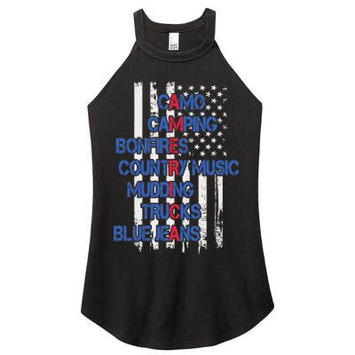 Camo Camping Bonfires Country Music Mudding  Trucks Blue Jeans Women's Perfect Tri Rocker Tank