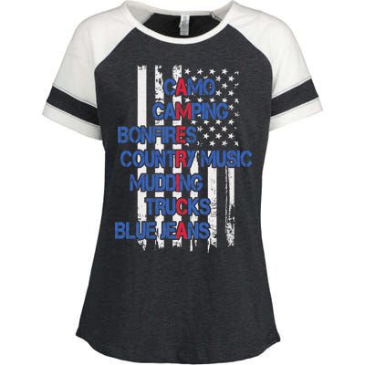 Camo Camping Bonfires Country Music Mudding  Trucks Blue Jeans Enza Ladies Jersey Colorblock Tee