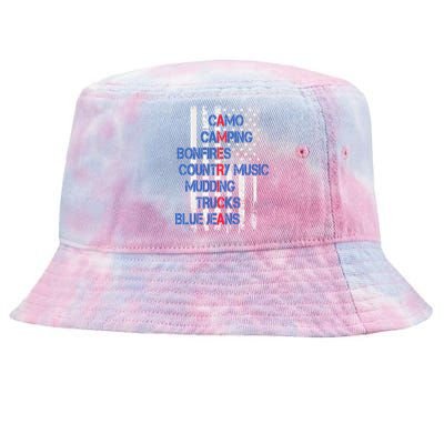 Camo Camping Bonfires Country Music Mudding  Trucks Blue Jeans Tie-Dyed Bucket Hat