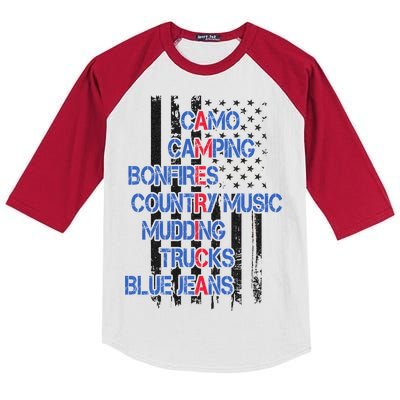 Camo Camping Bonfires Country Music Mudding  Trucks Blue Jeans Kids Colorblock Raglan Jersey