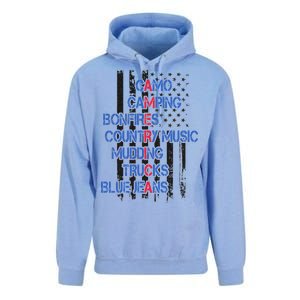 Camo Camping Bonfires Country Music Mudding  Trucks Blue Jeans Unisex Surf Hoodie