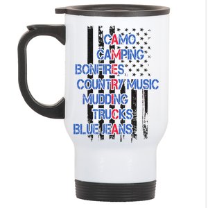 Camo Camping Bonfires Country Music Mudding  Trucks Blue Jeans Stainless Steel Travel Mug