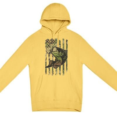 Camouflage American Flag Fishing Camo Premium Pullover Hoodie