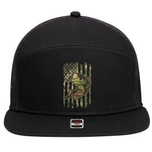 Camouflage American Flag Fishing Camo 7 Panel Mesh Trucker Snapback Hat