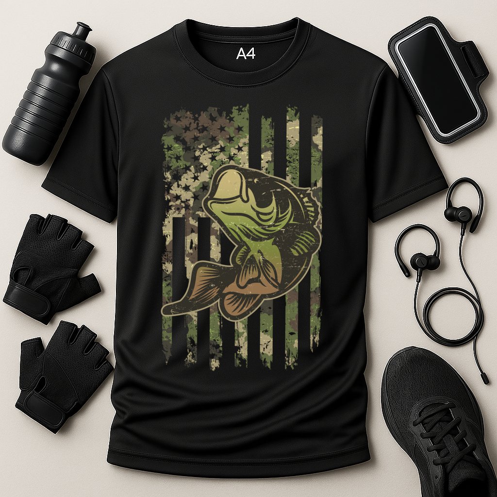 Camouflage American Flag Fishing Camo Cooling Performance Crew T-Shirt