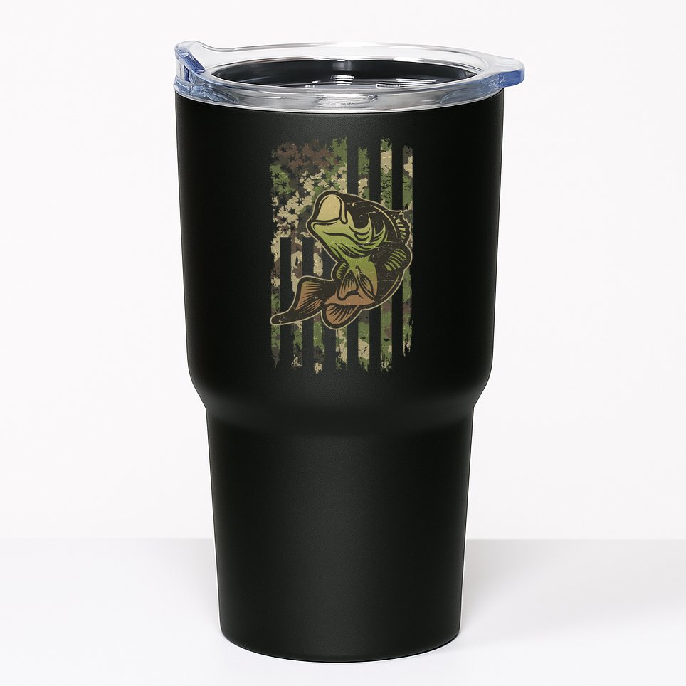 Camouflage American Flag Fishing Camo Tumbler