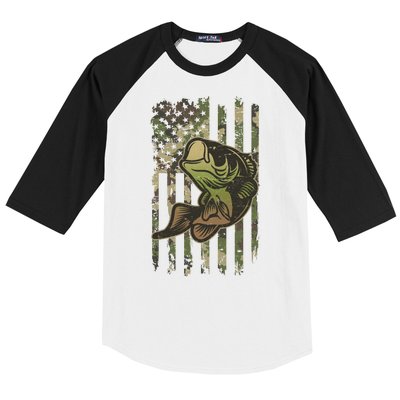 Camouflage American Flag Fishing Camo Baseball Sleeve Shirt