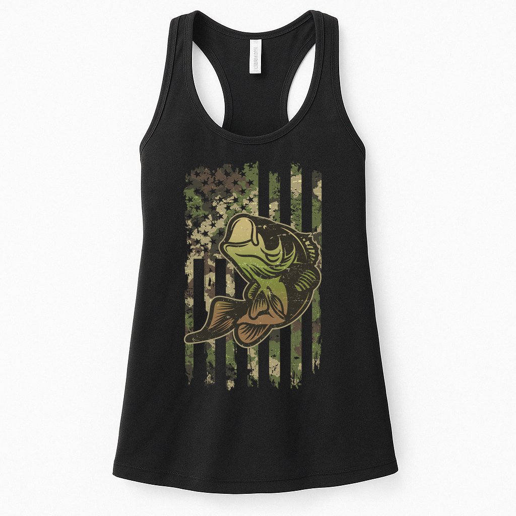 Camouflage American Flag Fishing Camo Womens Tank Top