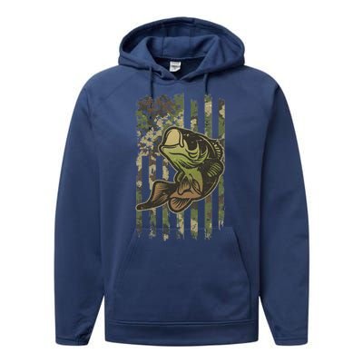 Camouflage American Flag Fishing Camo Performance Fleece Hoodie