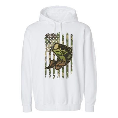 Camouflage American Flag Fishing Camo Garment-Dyed Fleece Hoodie