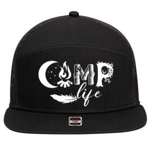 Camp Life Cute Camping Nature Logo 7 Panel Mesh Trucker Snapback Hat