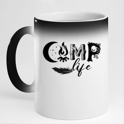 Camp Life Cute Camping Nature Logo 11oz Black Color Changing Mug