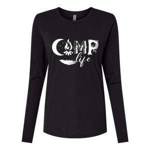 Camp Life Cute Camping Nature Logo Womens Cotton Relaxed Long Sleeve T-Shirt