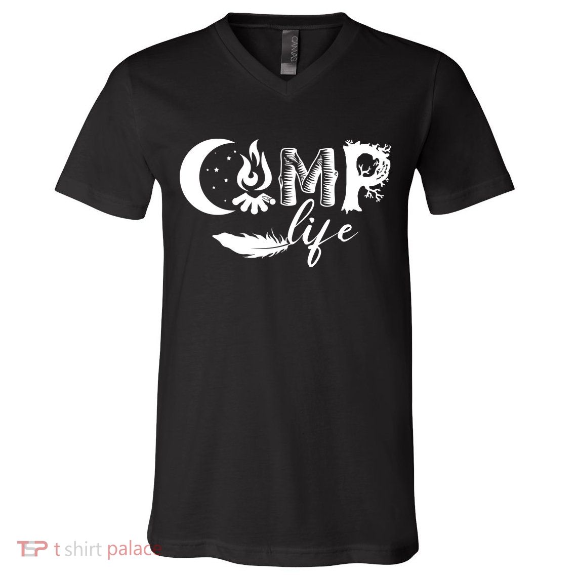 Camp Life Cute Camping Nature Logo V-Neck T-Shirt