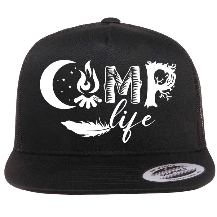Camp Life Cute Camping Nature Logo Flatbill Hat