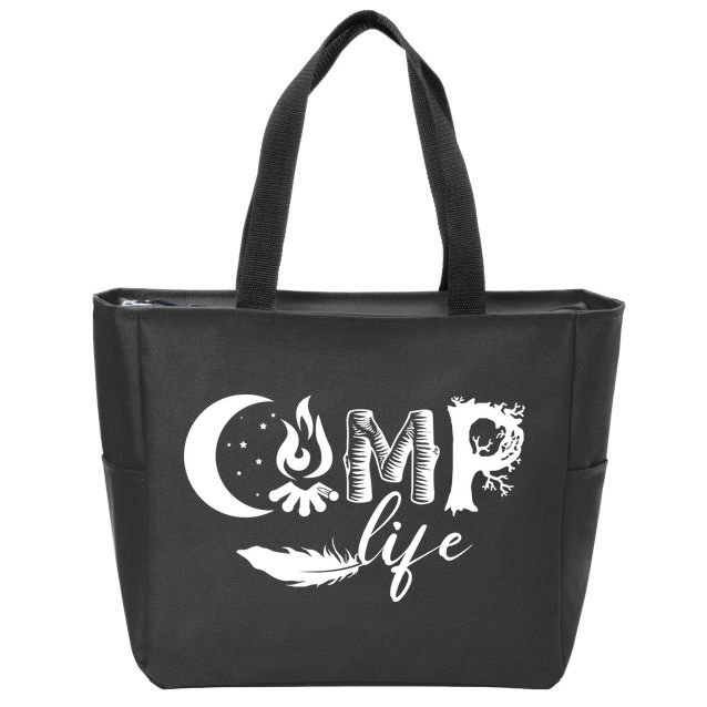 Camp Life Cute Camping Nature Logo Zip Tote Bag