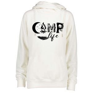 Camp Life Cute Camping Nature Logo Womens Funnel Neck Pullover Hood