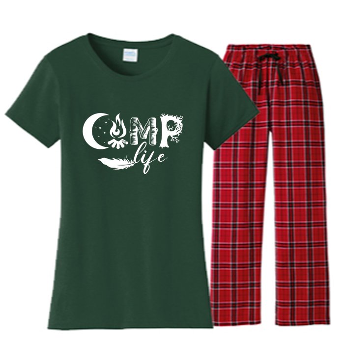 Camp Life Cute Camping Nature Logo Women's Flannel Pajama Set