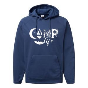 Camp Life Cute Camping Nature Logo Performance Fleece Hoodie