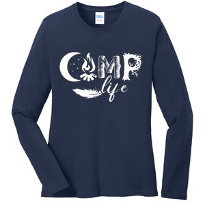 Camp Life Cute Camping Nature Logo Ladies Long Sleeve Shirt