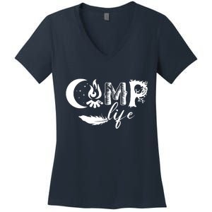 Camp Life Cute Camping Nature Logo Women's V-Neck T-Shirt