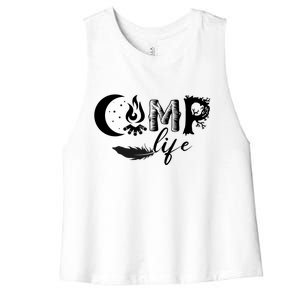 Camp Life Cute Camping Nature Logo Women's Racerback Cropped Tank