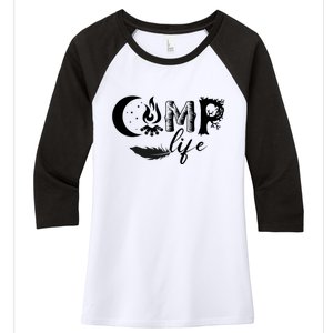 Camp Life Cute Camping Nature Logo Women's Tri-Blend 3/4-Sleeve Raglan Shirt