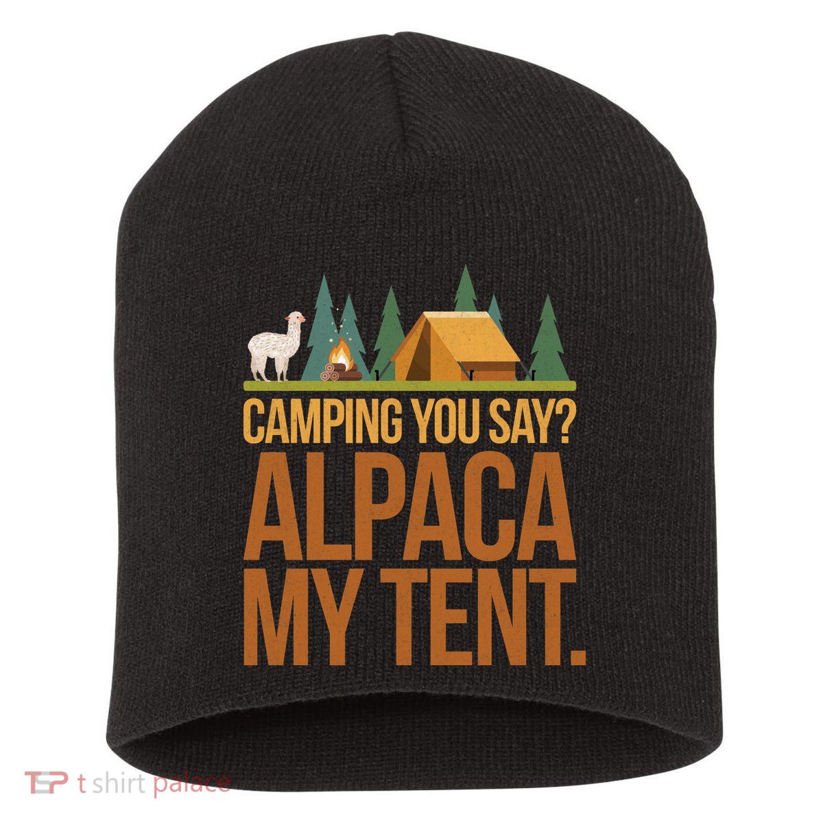 Camping Alpaca My Tent Short Acrylic Beanie
