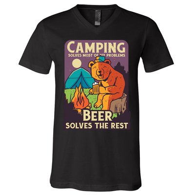 Camping And Beer Funny V-Neck T-Shirt
