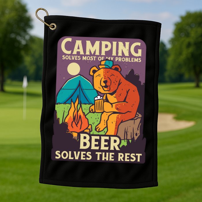 Camping And Beer Funny Golf Towel