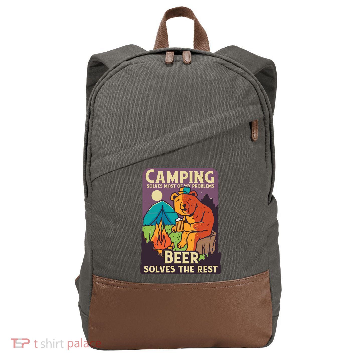 Camping And Beer Funny Cotton Canvas Backpack