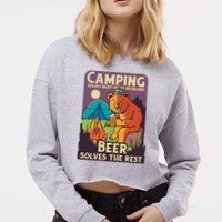 Camping And Beer Funny Cropped Pullover Crew