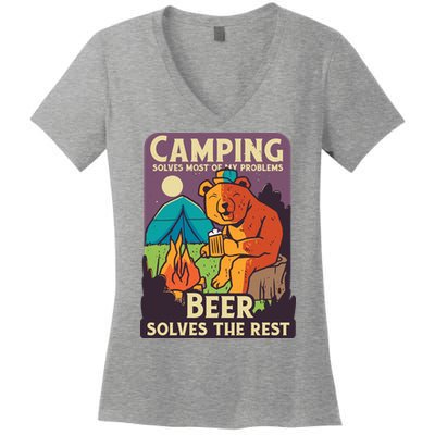 Camping And Beer Funny Women's V-Neck T-Shirt