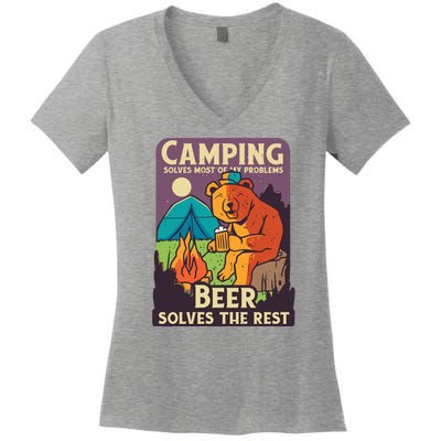 Camping And Beer Funny Women's V-Neck T-Shirt