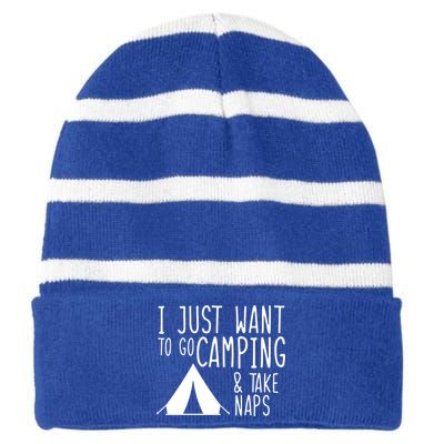 Camping And Napping Striped Beanie with Solid Band