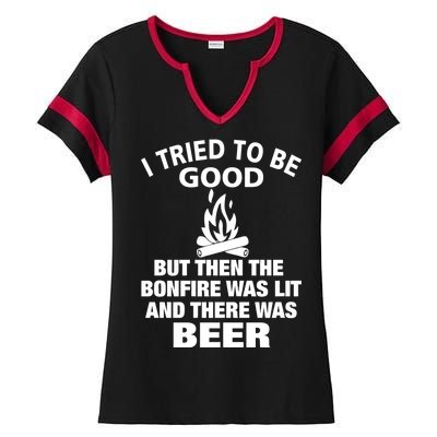 Camping Bonfire And Beer Ladies Halftime Notch Neck Tee