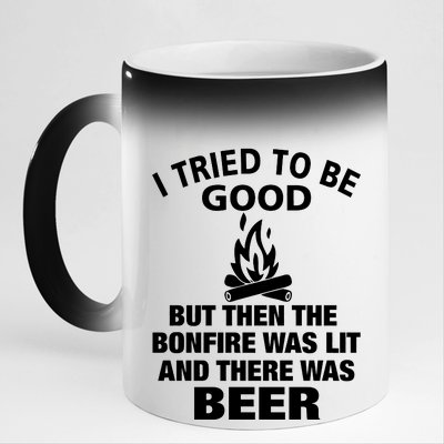 Camping Bonfire And Beer 11oz Black Color Changing Mug