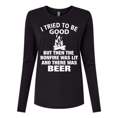 Camping Bonfire And Beer Womens Cotton Relaxed Long Sleeve T-Shirt