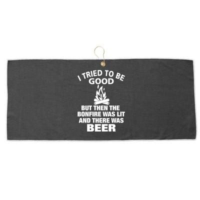 Camping Bonfire And Beer Large Microfiber Waffle Golf Towel